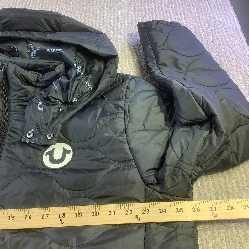 True‎ Religion Onion Quilt Puffer Jacket Black XL Detatchable Hood Full Zip NWT